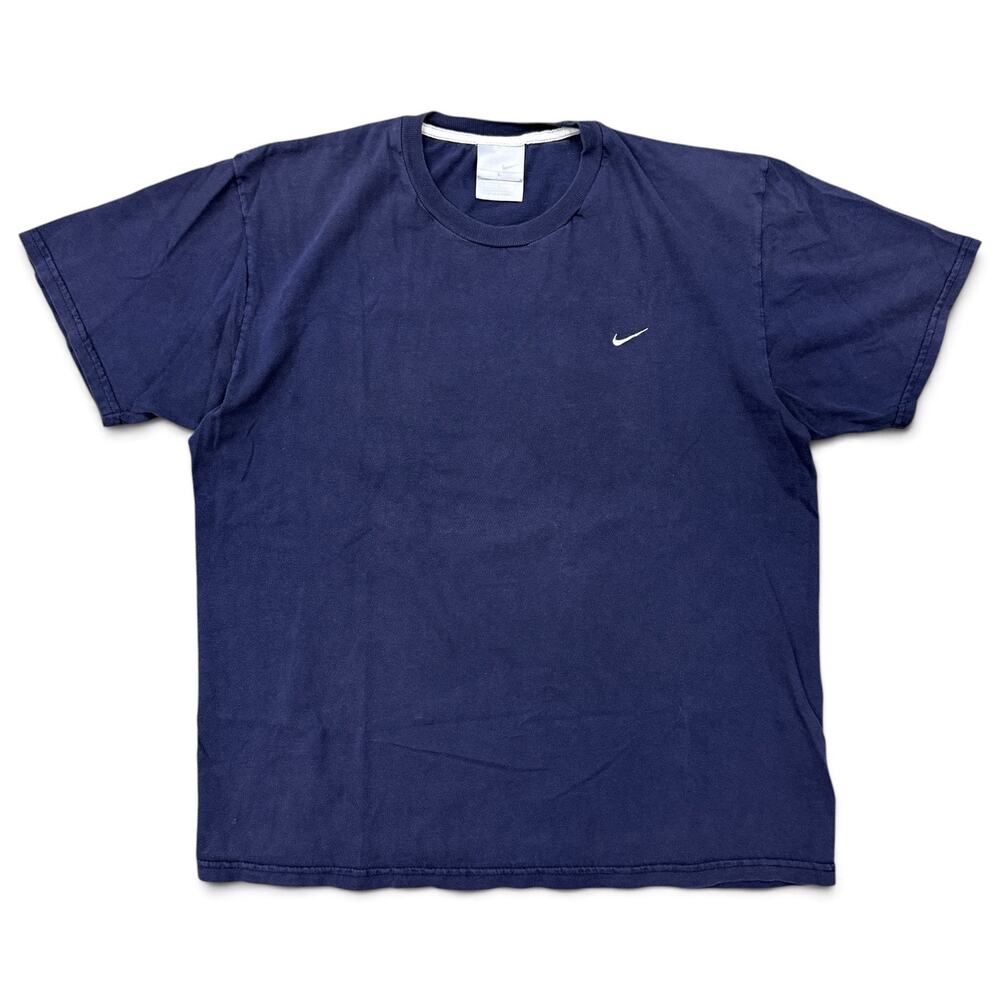 Vintage Y2K Nike Mini Swoosh T Shirt Navy Blue Embroidered Logo Large L 2000s